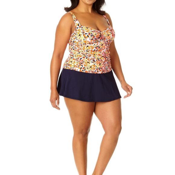 NWT Anne Cole Women's Twist Front Underwire Tankini Top 20W-24W $100 LLL265 - Picture 4 of 6